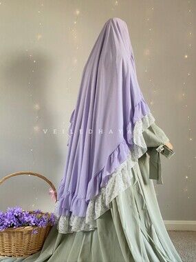 Lavender Ruffle Women Hijab Khimar - Soft Floral Trim